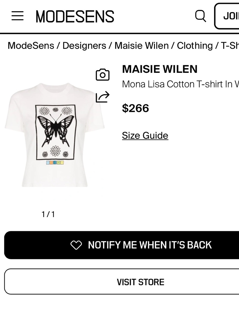 Maisie Wilen Paint by Number Butterfly cotton T-shirt Small Very Good Condition - Picture 11 of 11